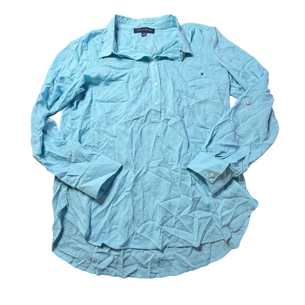 Tommy Hilfiger Light Blue Collared Long Sleeve Pullover Shirt‎ Top Women's L/G